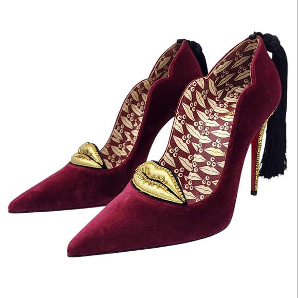 Christian Louboutin Hot Chick 100 Kiss Velvet Tassel Pumps Loubi Mystery 38.5